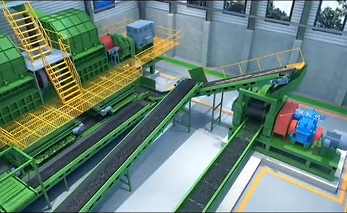 Waste tire crushing and recycling production line