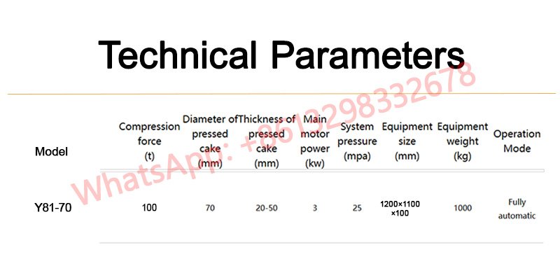 Technical parameters of metal cake press